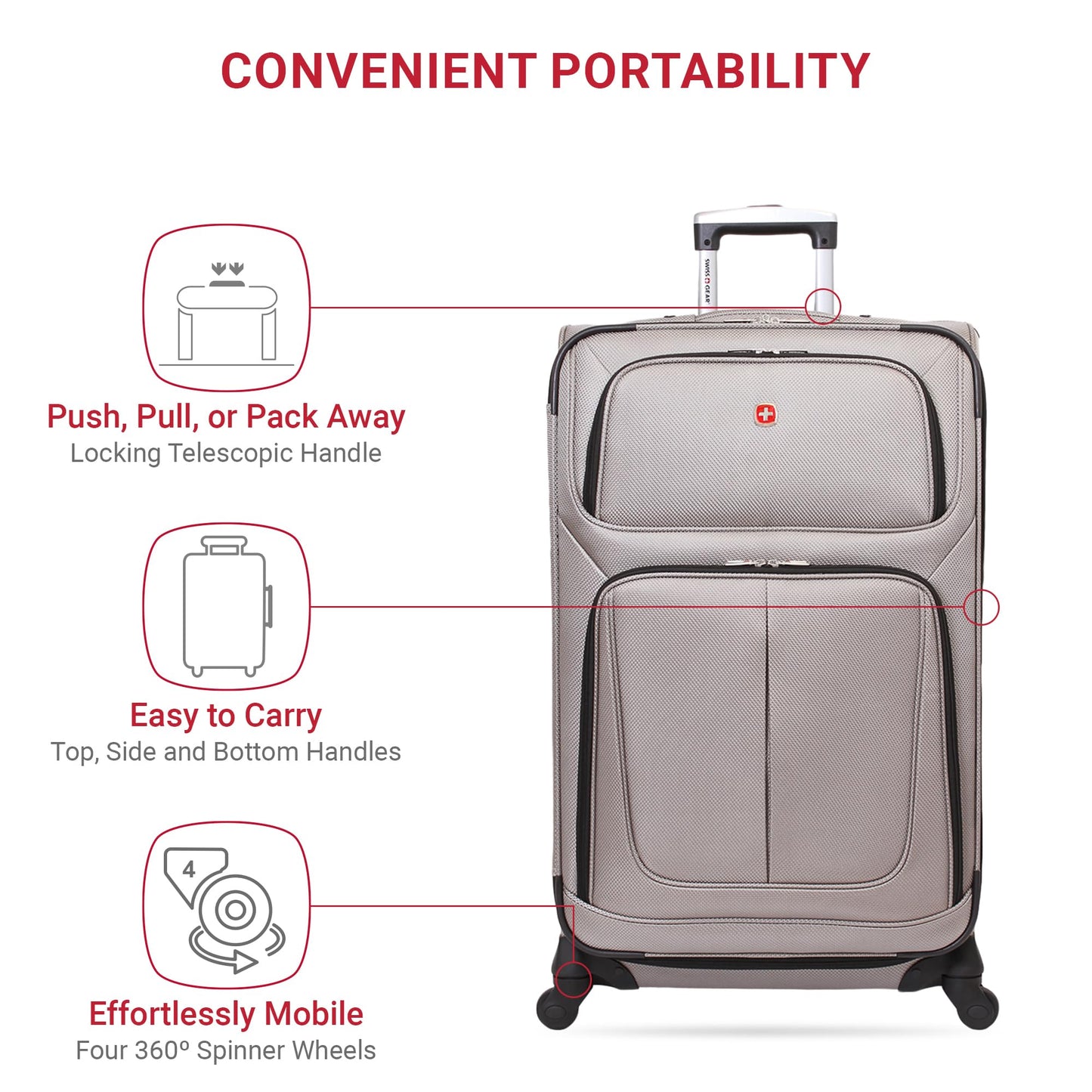 SwissGear Sion Softside Expandable Roller Luggage, Pewter, 3-Piece Set (21/25/29)