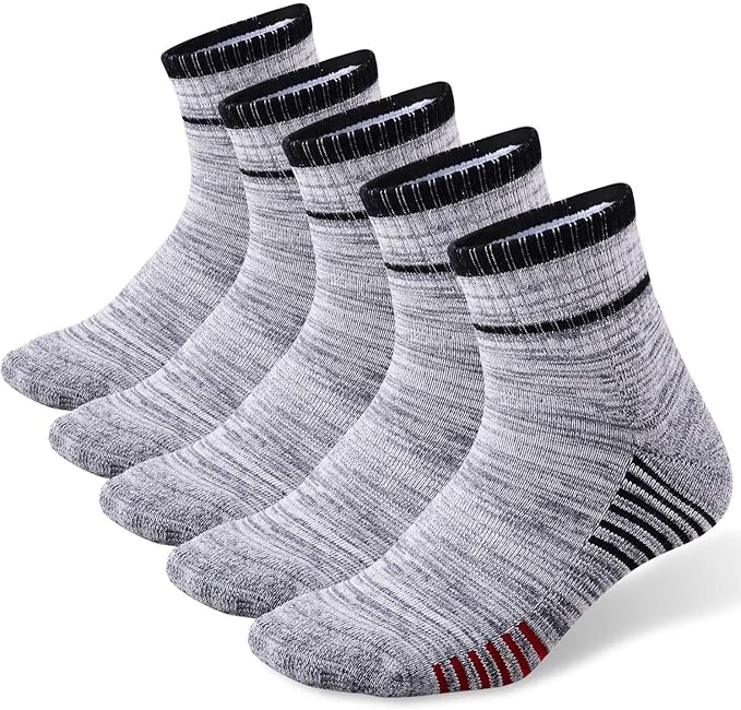 FEIDEER Men's Walking Hiking Socks, Wicking Cushion Quarter Crew Socks for Mens Outdoor Sports, 3/4/5 Pair, 6-15 Size