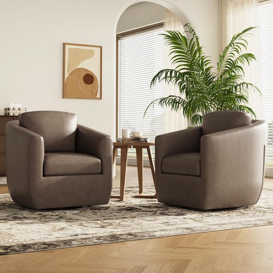 MALOL 360° Swivel Accent Chair Set of 2 with Pillow - Comfy Living Room Armchair No-Sag Foam & Sturdy Metal Base, Fully Assembled Swivel Accent Single Sofa for Bedroom Living Room, Office, Wolf Grey