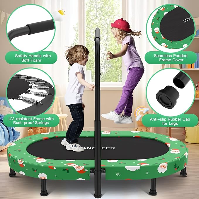 ANCHEER 56" Double Mini Trampoline for Kids, Mini Rebounder with 5-Level Adjustable Handle, Parent-Child Trampoline for Kids, Max Load 220lbs, Fun for Indoor/Outdoor