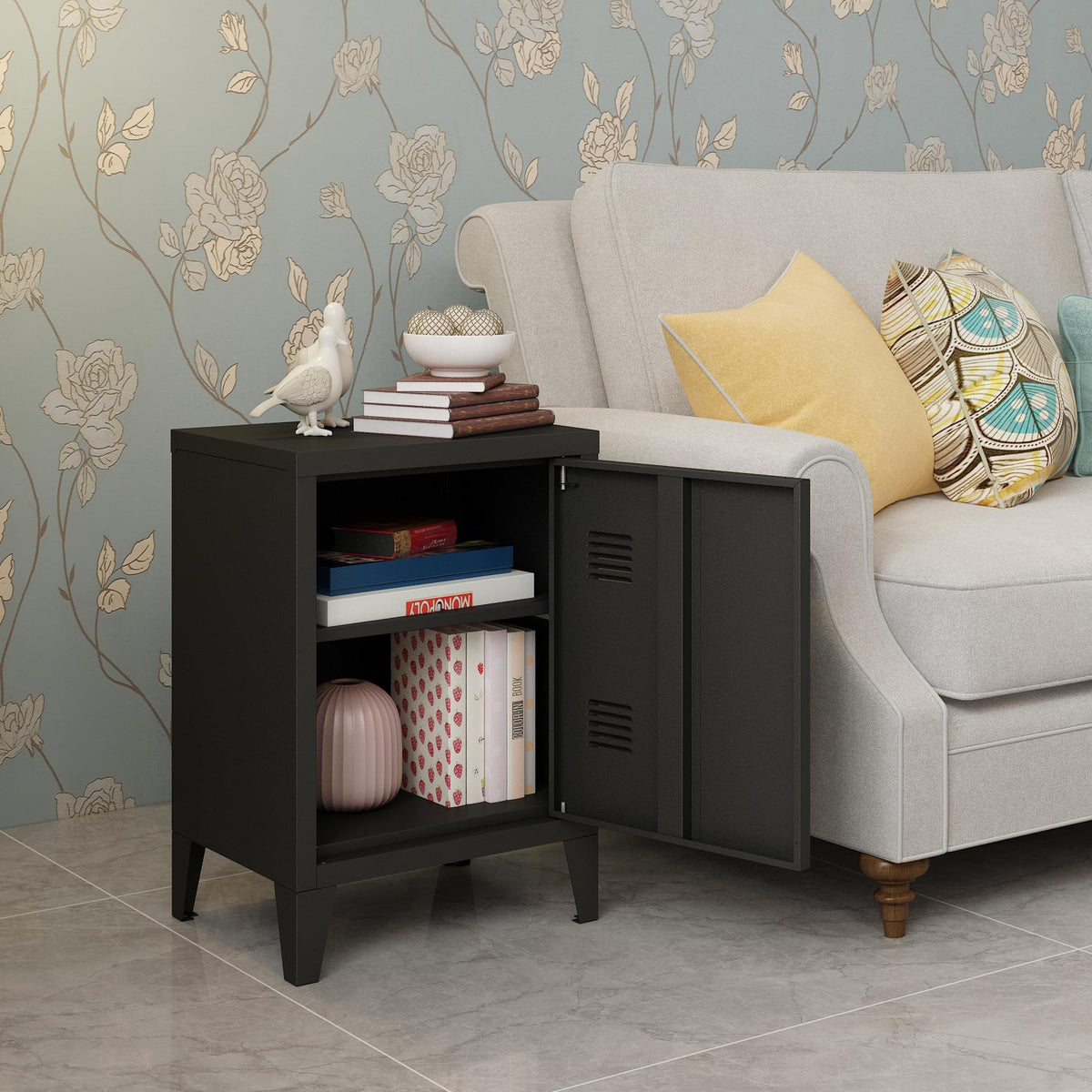MIOCASA Metal Nightstand Modern End Side Table Steel Bedside Storage Cabinet with Shelf Easy Assembly for Living Room Bedroom