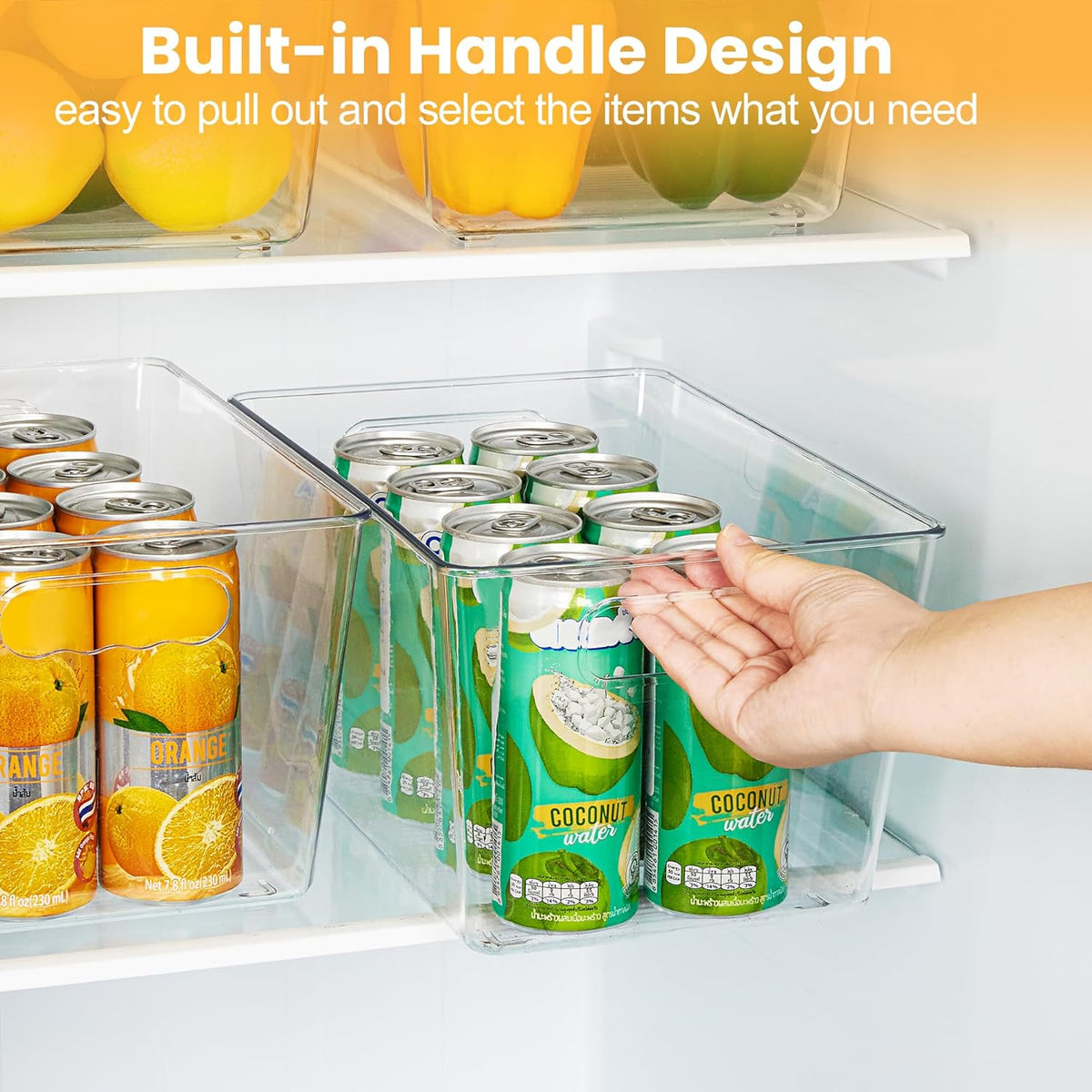 YIHONG Clear Pantry Organizer Bins - 6 Pack Plastic Containers with Handles for Kitchen & Bathroom Storage
