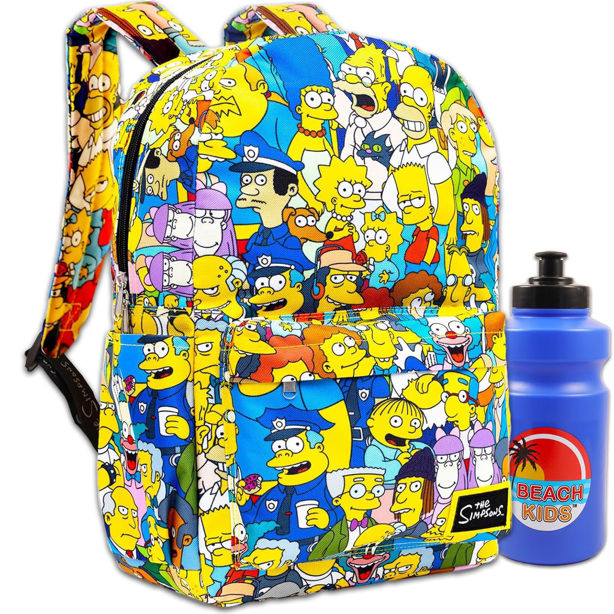 The Simpsons Backpack Set - Bundle of 17” School Backpack with Front Pocket and Water Bottle | Simpsons School Supplies for Kids and Adults