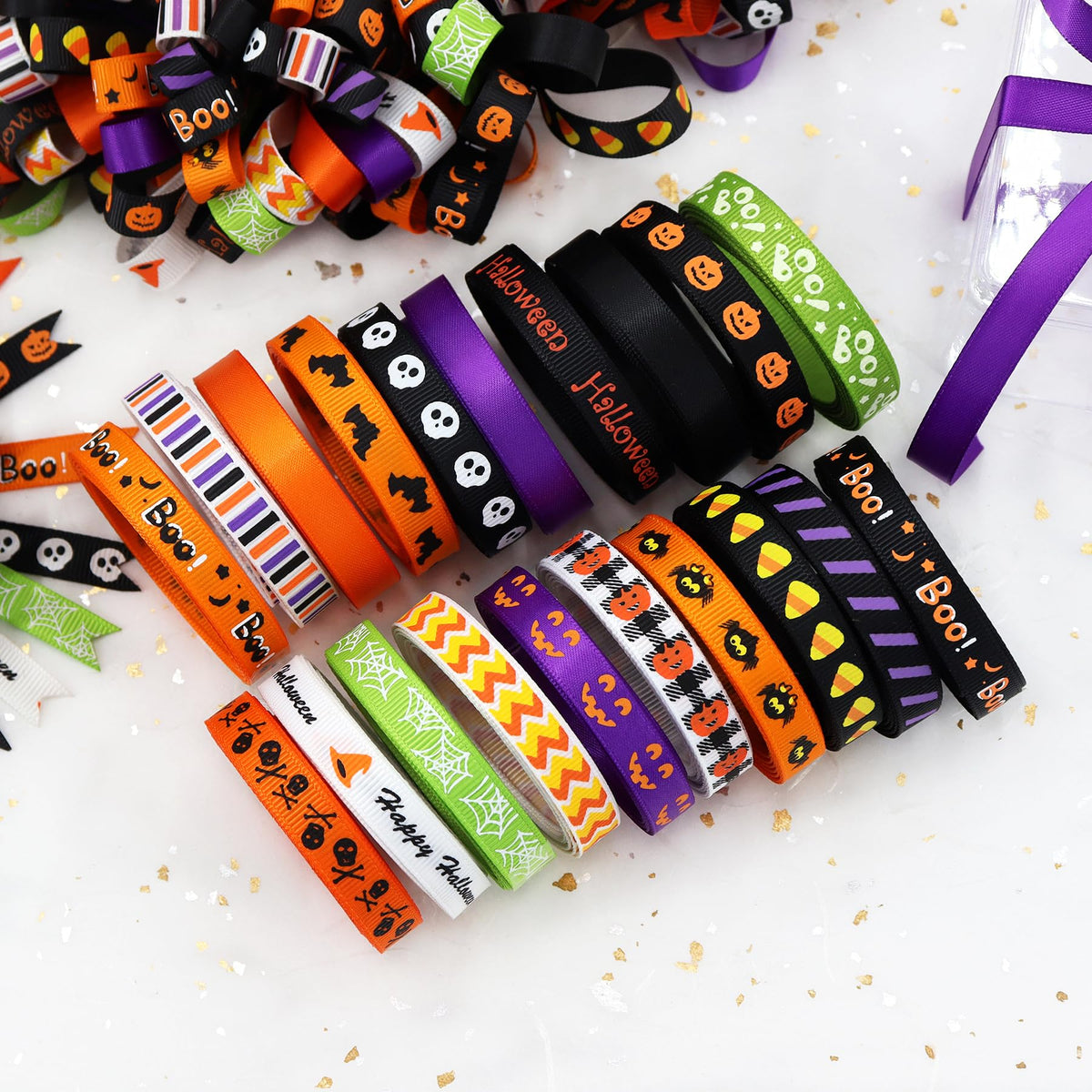 Halloween Holiday Grosgrain Satin Ribbon Set for DIY Crafts Halloween Home and Indoor Outdoor Decoration Garden Decoration，Gift Package,40yd(20x2yd)