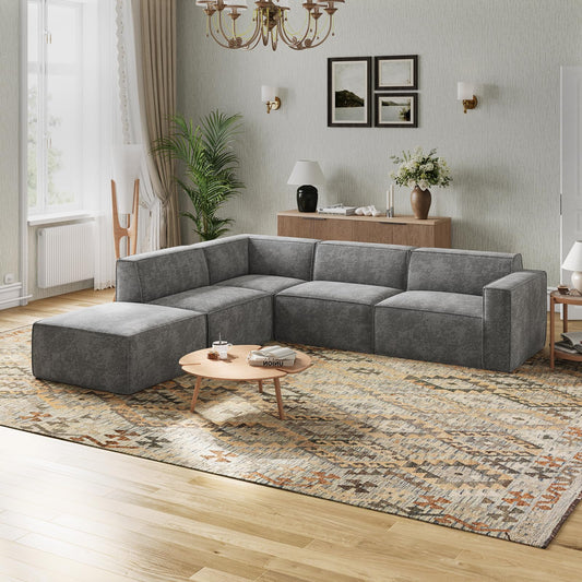 Novilla 109" Modular Sectional Sofa, No Assembly Cloud Sectional Couch with Smarts Coil® Support, Chenille Fabric L Shape Boneless Couch for Living Room Apartment, Dark Gray(R-Arm 4 Seat w/ 1 Ottoman)
