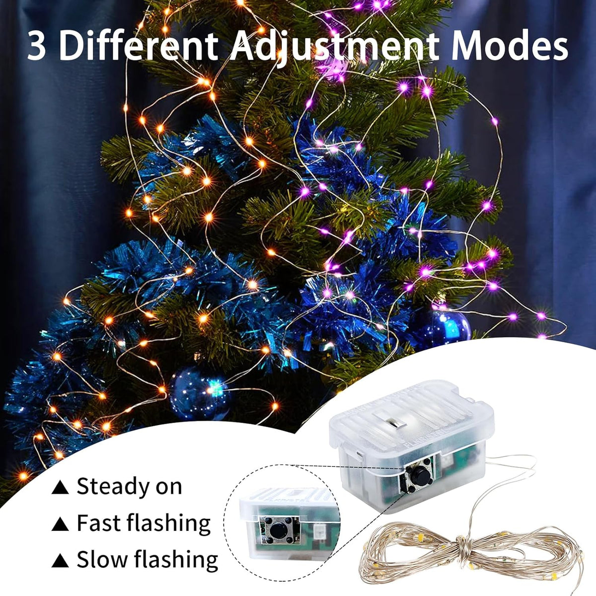 Skiennix 24-Pack Fairy Lights - 7Ft 20 LED Twinkle String Lights | Battery Operated & Waterproof for Parties, Weddings, Christmas, and Valentine's Day - Orange & Purple