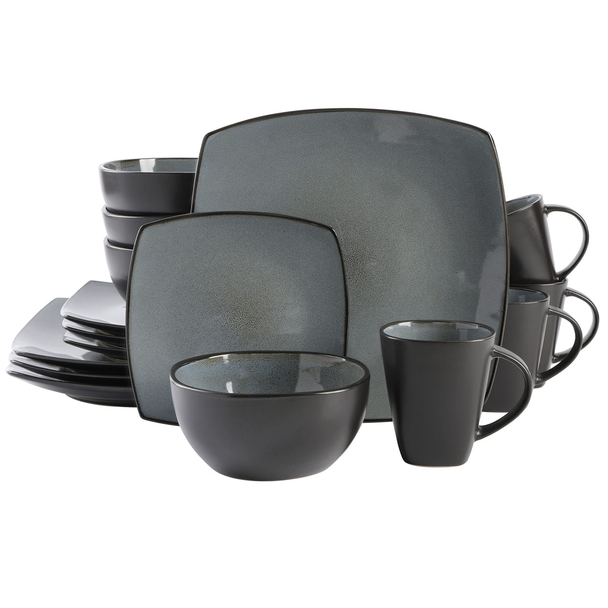 Gibson Elite Soho Lounge Square Reactive Glaze Stoneware Dinnerware Set, Service for 4 (16pc), Eclipse