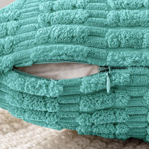 MIULEE Corduroy Throw Pillow Covers - Soft Boho Striped Design | 18x18 Inch Aqua Green for Modern Farmhouse Decor