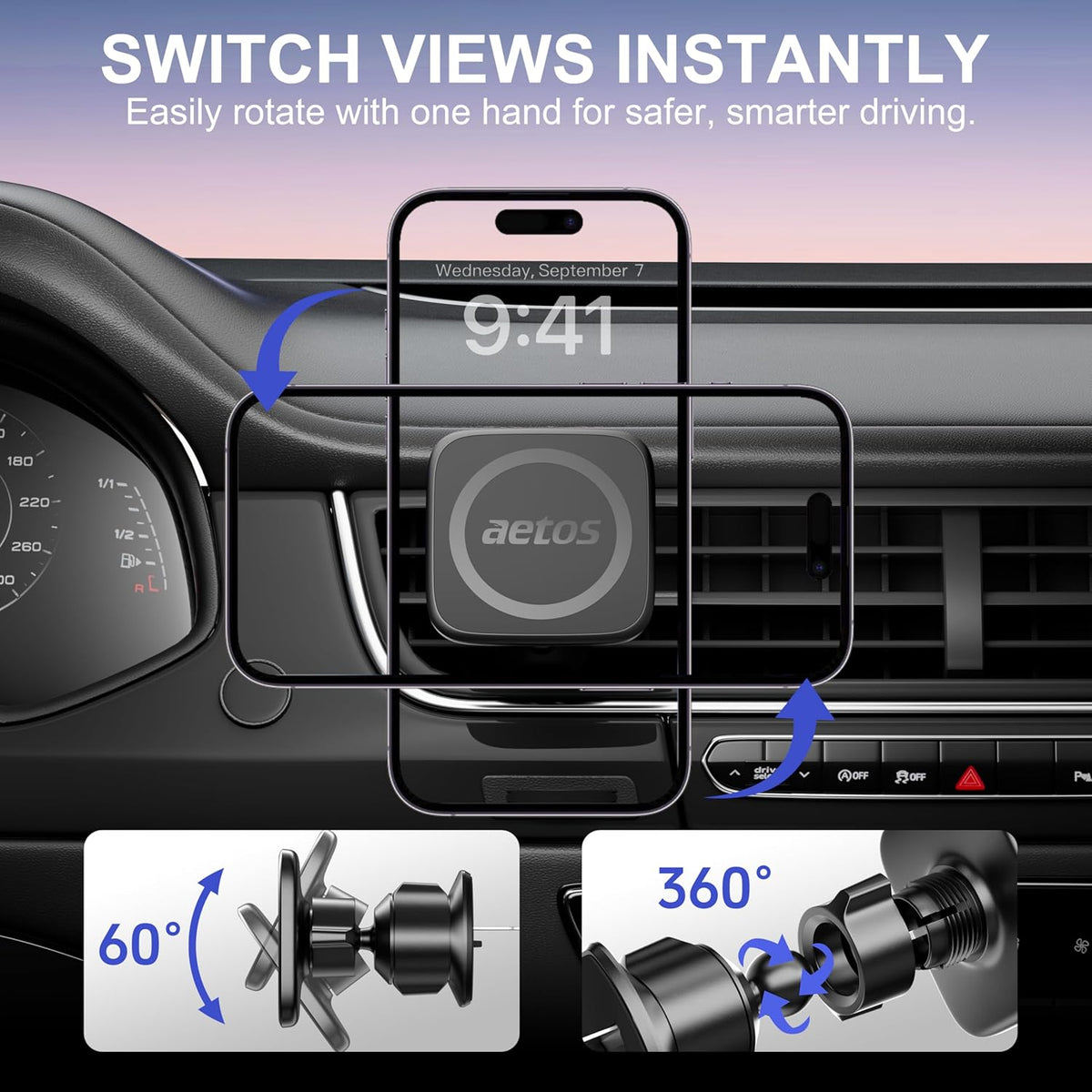 aetos 20 N52 17 16 15 14 13 12 for MagSafe Car Mount. Elegant Magnetic Air Vent Phone Holder with Strong Magnets