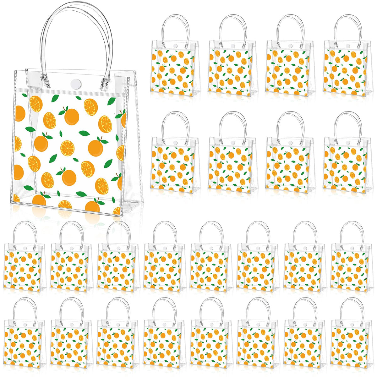 Tioncy 24 Pcs Orange Clear PVC Gift Bags with Handles Orange Theme Candy Treat Basket Little Cutie Party Favor Bags for Little Cutie Baby Shower Decorations Wedding Birthday Summer Party Supplies