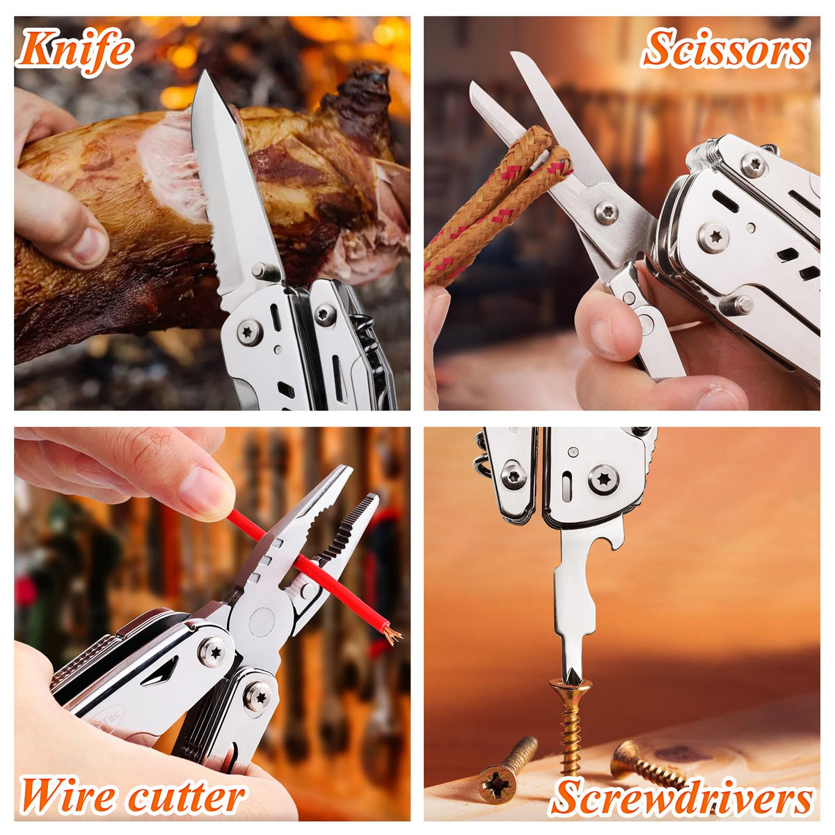RoverTac Multi Tool Pocket Knife Tactical Camping Survival Knife Gifts for Men Dad Husband 18 in 1 Multitool Pliers Scissors Saw Corkscrew Bottle Opener 9-pack Screwdrivers Safety Lock Nylon Sheath