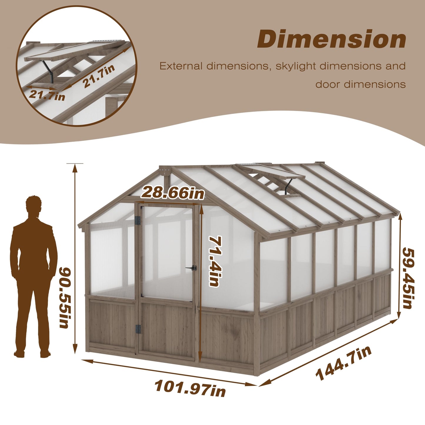 BlueWish 8x12 FT Greenhouse for Outdoors, Wood Green House with Cedar Frame & 6MM Thick Polycarbonate Panel, Walk in Greenhouse with Adjustable Vents for Outdoor, Patio, Garden, Backyard