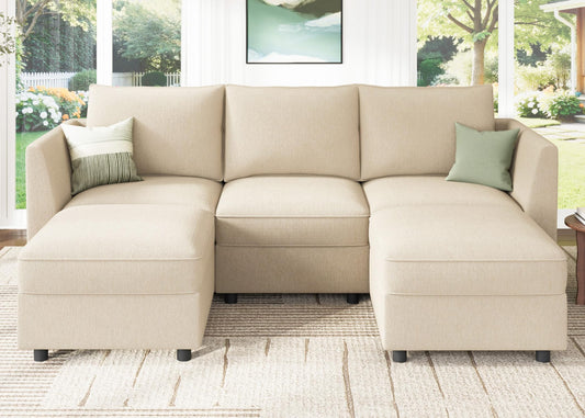 HONBAY Modular Sectional Sofa with Storage U Shaped Sectional Sofa, Convertible Couches for Living Room - Beige