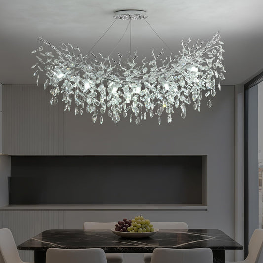 Upfelw Rectangle Crystal Tree Branch Chandelier, L47.3'' Mpdern Luxury Chrome Linear Art Deco Raindrop Pendant Lighting Fixture for Kitchen Island Foyer Living Room Dining Room 14 Lights