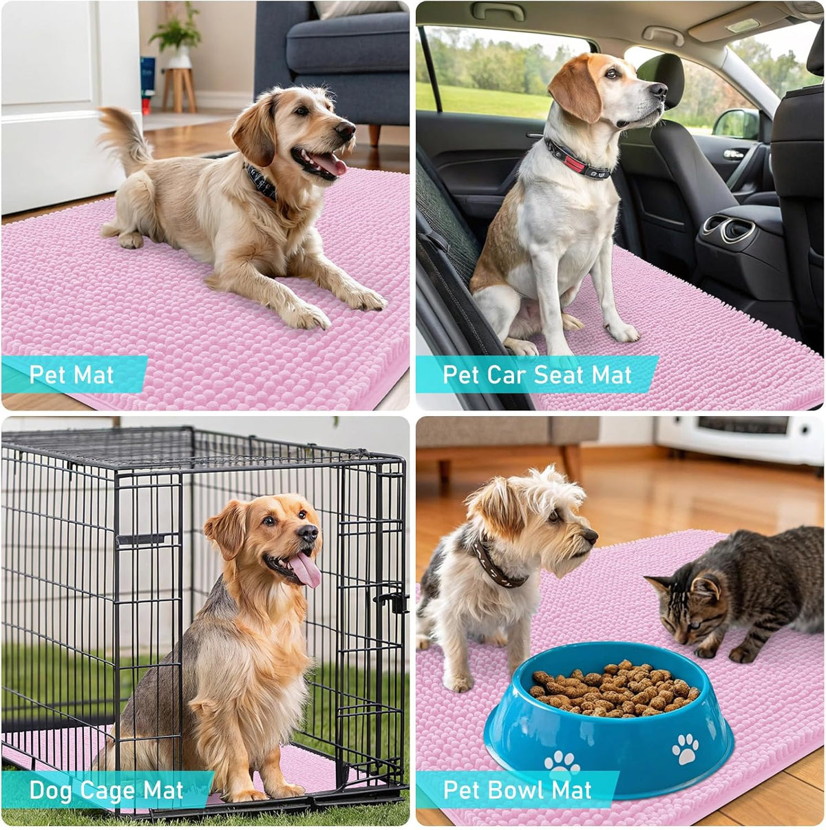 OLANLY Dog Door Mat - Absorbent Non-Slip Mud Mat for Indoor Use | Quick Dry Chenille, 47x17, Pink