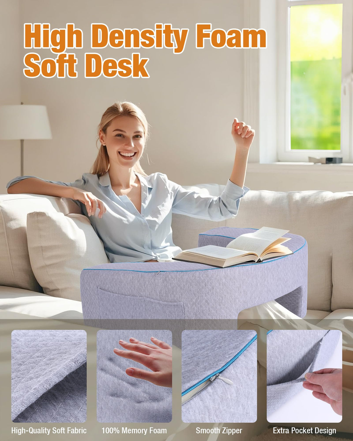 ASIEIT Extra Large Reading Pillow for Game, Ergonomic Laptop Pillow for Adults, Memory Foam Lap Desk Gaming Pillow for Reading, Working, Switch Gaming, Crocheting or Sitting in Bed, Floor Sofa