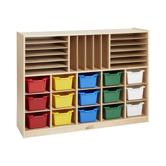 ECR4Kids Multi-Section Mobile Cabinet with Scoop Front Storage Bins, Classroom Furniture, Assorted, 16-Piece