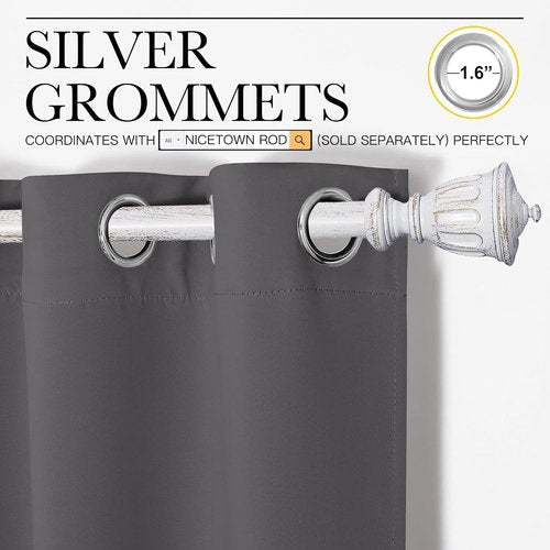 NICETOWN Grey Blackout Curtain Panels - Thermal Insulated Grommet Drapes for Bedrooms | 2 Panels, W42 x L68-inch