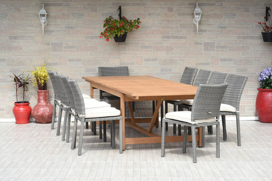 Amazonia Jefferson 11-Piece Patio Extendable Dining Table Set | Light Grey Wicker Chairs with Cushion | Ideal for Outdoors and Indoors