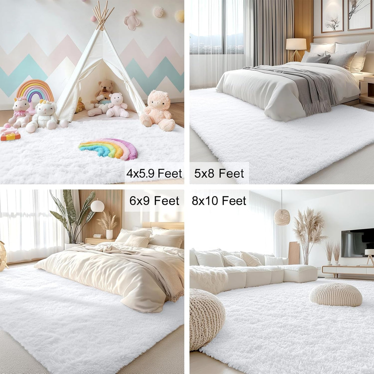 OLANLY Large Area Rug - Soft Fluffy Shaggy Carpet for Living Room & Bedroom | 7x7 ft, White