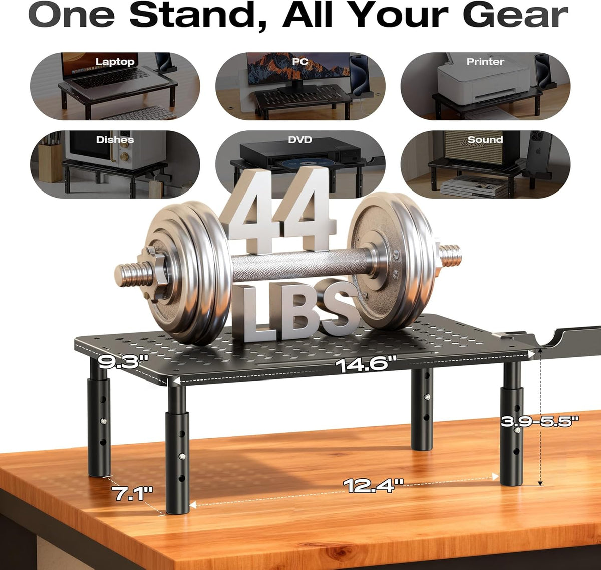 3 1 Pack Computer Monitor Stand Riser for Desk, Height Adjustable PC Laptop TV Desktop Monitor Stand Shelf, Metal