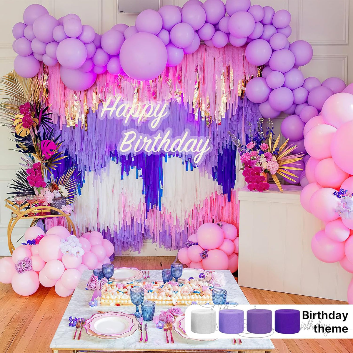 PartyWoo Purple Crepe Paper Streamers - 8pcs 656ft Light & Dark Purple, Lavender, White, Silver for Birthday & Graduation Decor
