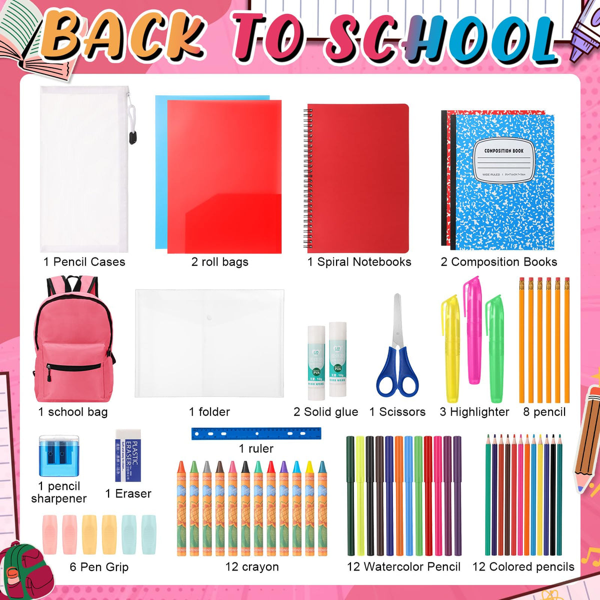 Gilprop 79 Pcs Christmas Gift Box for K-5 Elementary Middle Kit Bundle Bulk Essential for Operation Charity Xmas Gift(Pink)