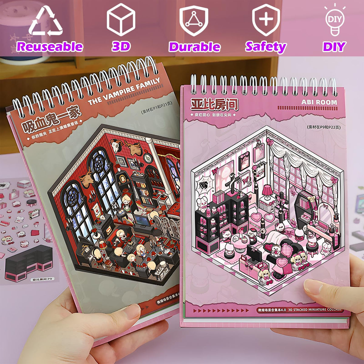 SWIMDOG 20 Sets DIY 3D House Goth Sticker Scene for Adults, Micro Horror Style DIY Scenes Therapy Sticker, Halloween Party Favors Goodie Bags Stuffer, Gifts for Friends, Adults