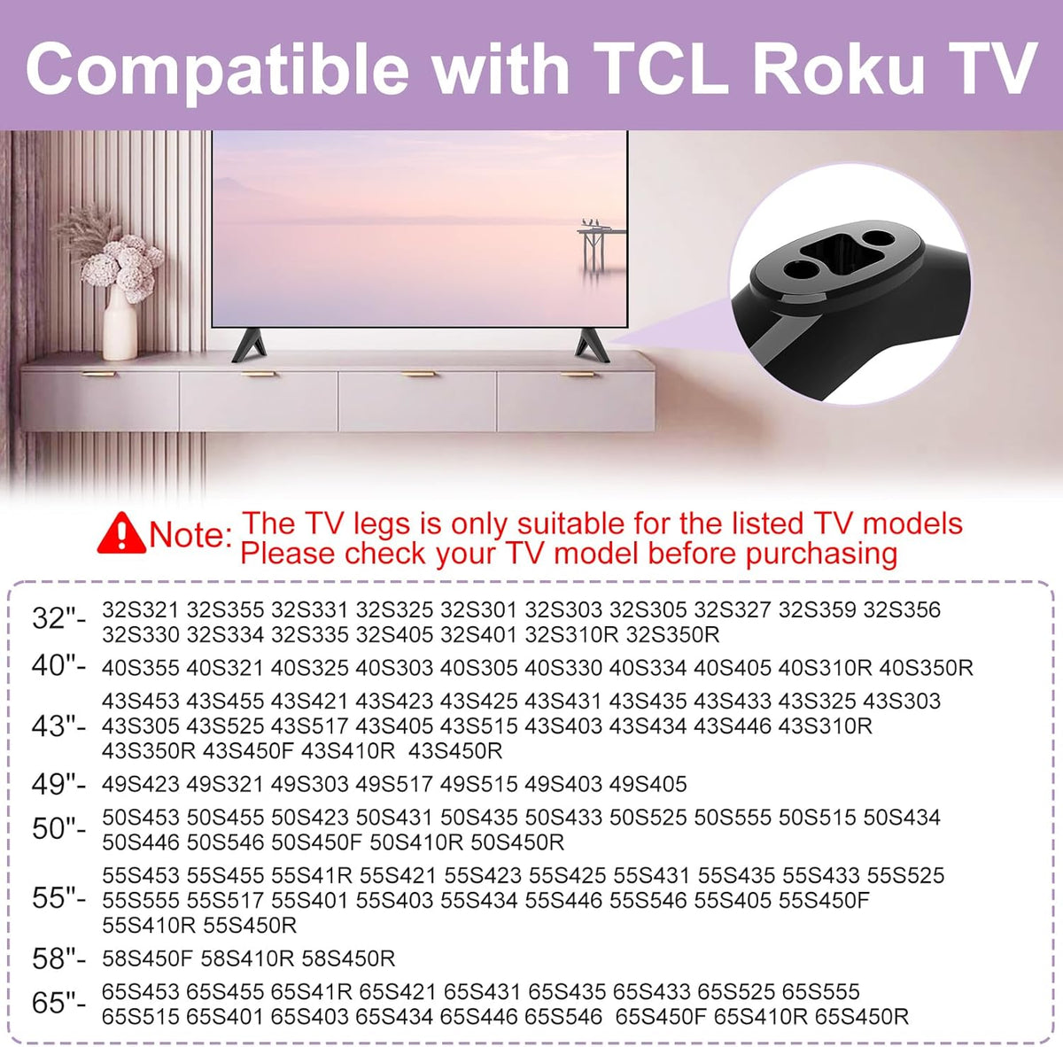 Varghesyla 32" 40" 43" 49" 50" 55" 65" 32S359 32S355 40S355 43S455 50S525 55S435 65S455 (Upgraded Version) TV Stand