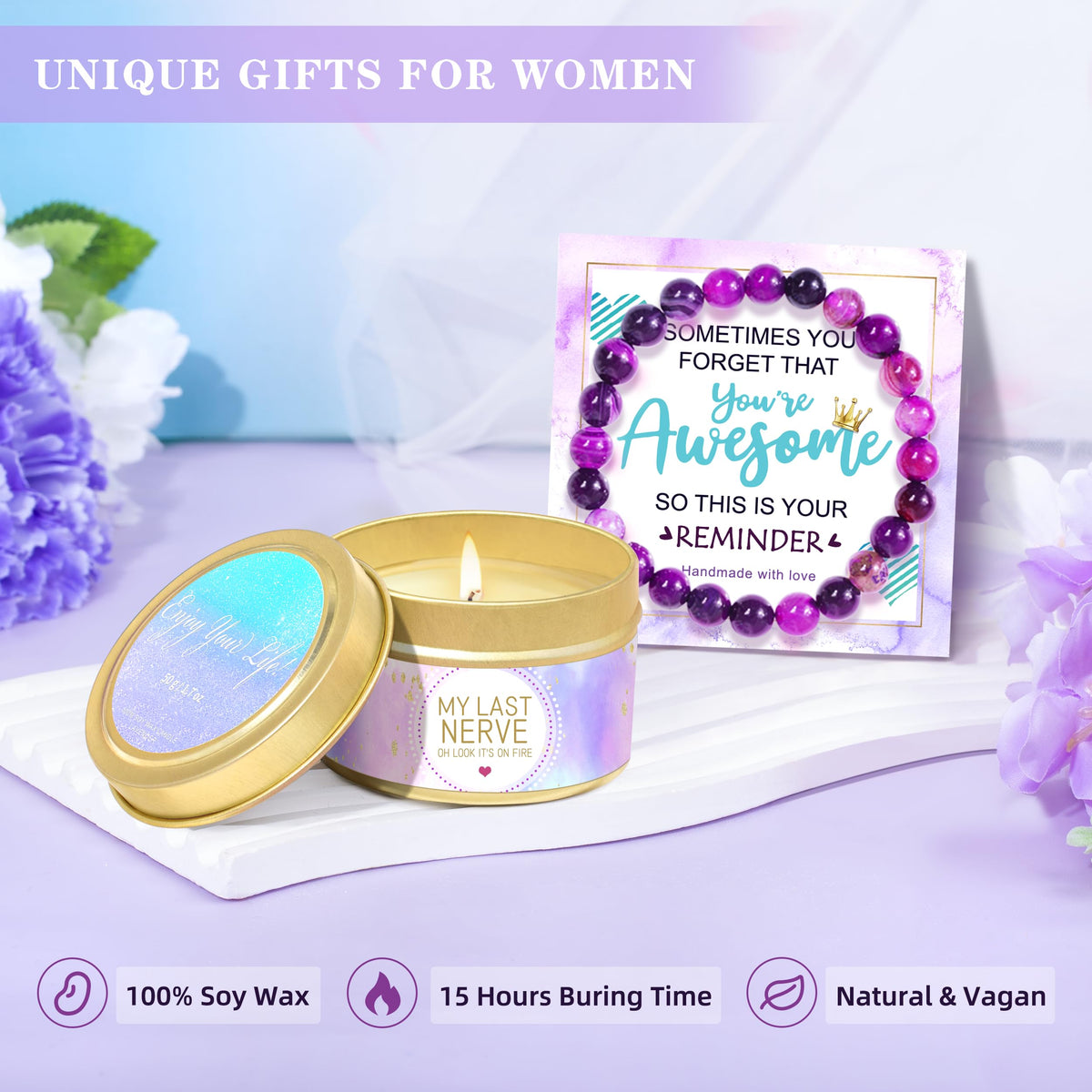Gifts for Women, Birthday Gifts for Women, Sister, Wife, Teacher, 9pcs Lavender Care Package Gifts Set, Get Well Soon Gifts for Woman, Thinking of You Gift ,Christmas Gift Sets for Her
