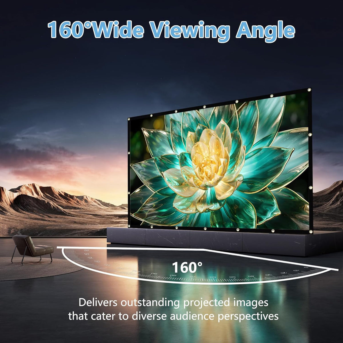 YGSKK 120-inch 16:9 4K Projection Screen, Foldable and Washable Portable Movie Screen, Anti-Wrinkle, Easy-to-Install
