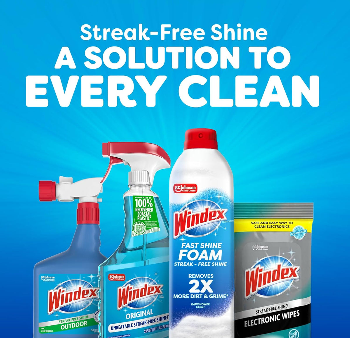 Windex Fast Shine Foam Glass Cleaner - Streak-Free Aerosol Spray for Windows & Mirrors | 19 oz (Pack of 2)