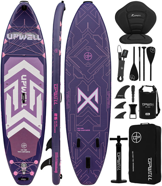 UPWELL 11'6"×35" Extra Wide Inflatable Paddle Board, Stand Up Paddle Board with Kayak Seat, Sup Paddle Boards for Adults, Chipmech Purple