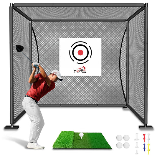 YUNIC Golf Driving Cage with Steel Frame, Golf Nets for Backyard Driving for Full Swing and Chipping Practice Indoor Outdoor (Black, 8'(W) x8'(H) x5'(D))