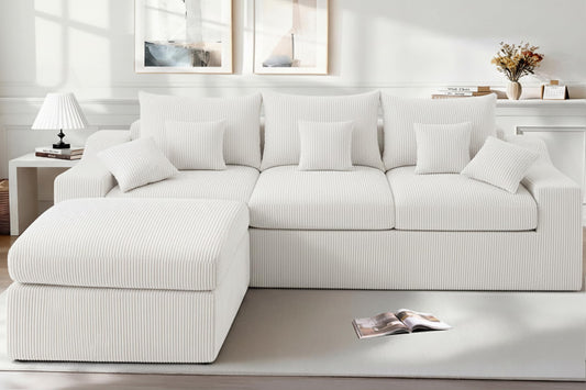 HABUTWAY 104" L Shaped Cloud Sectional Couch, Boneless Modular Sectional Sofa with Deep Seat, Corduroy Couches for Living Room, Modular Couch, No Assembly Required (Beige)