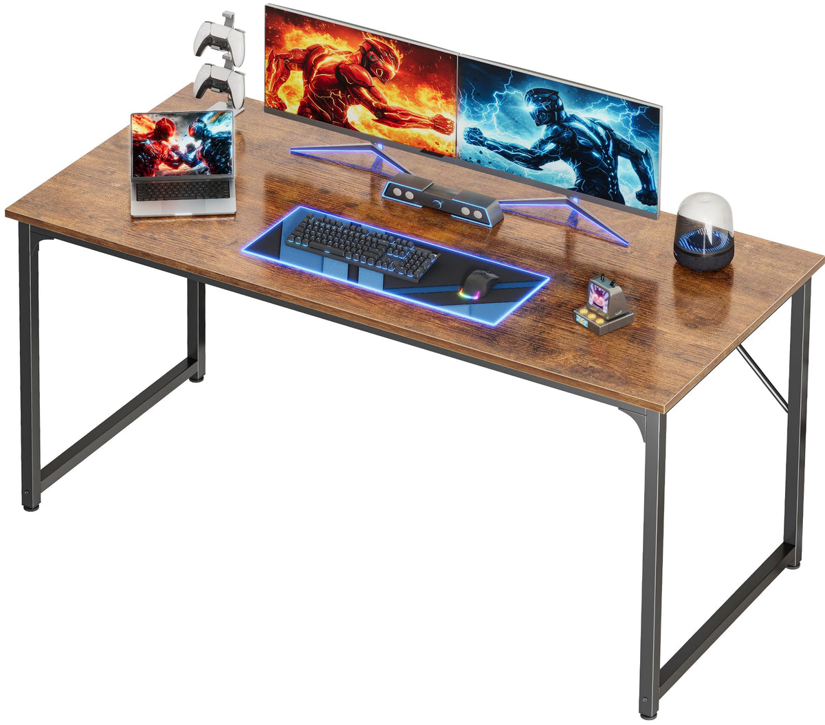 PRAISUN 55 X 24 Inch Computer Desk with Deeper Desktop, Gaming Office Writing Work Desk for Home Office, Study, Bedroom, Work from Home, Metal Frame, Rustic Brown