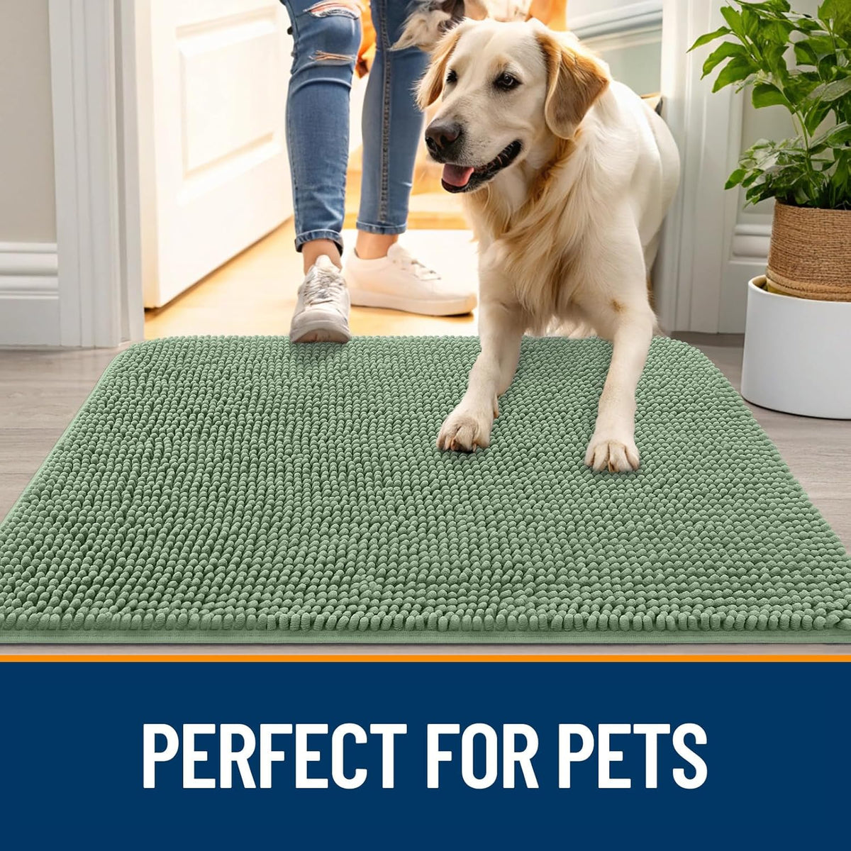 OLANLY Dog Door Mat - Absorbent Non-Slip Mud Mat for Indoor Use | 45x27 Inches, Olive Green
