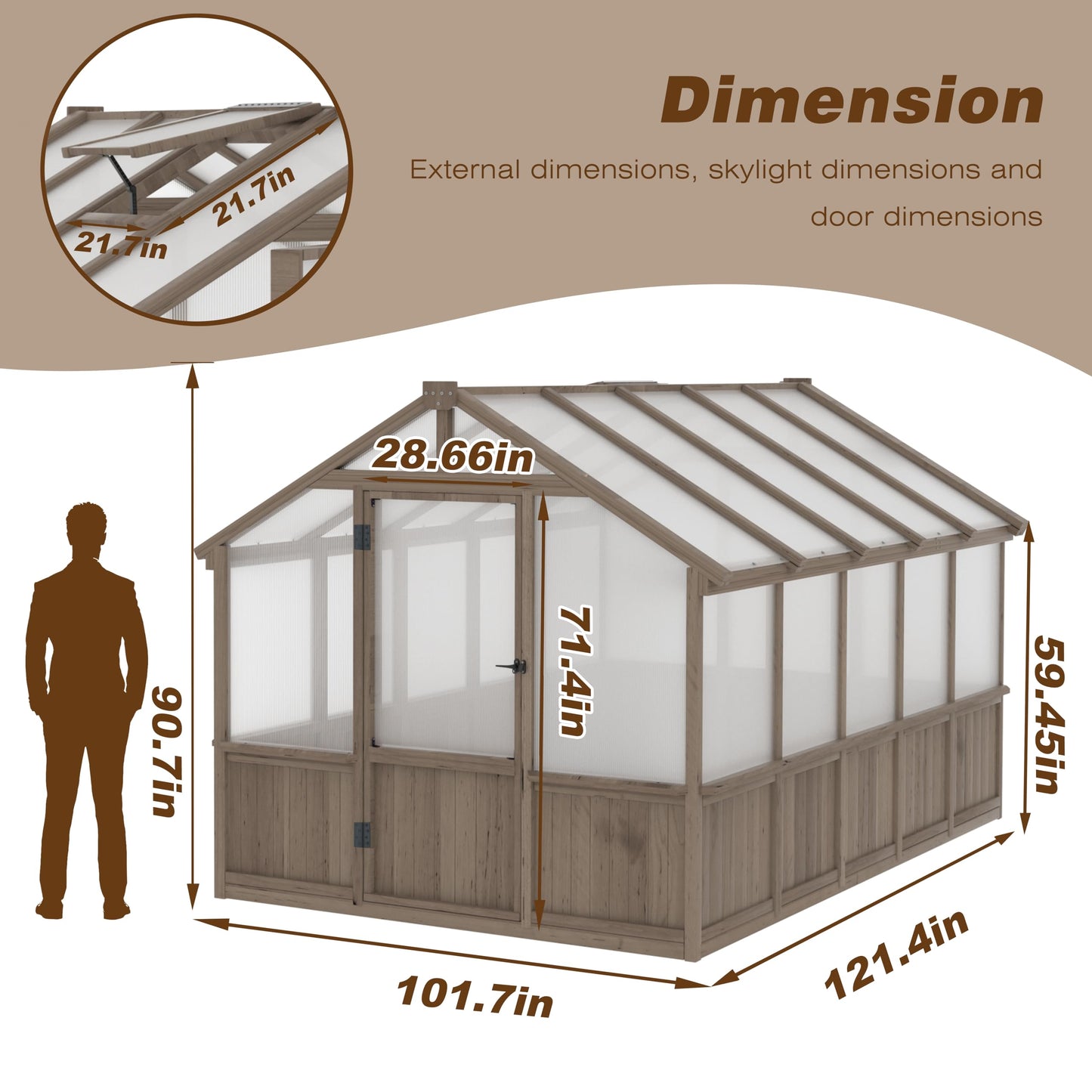BlueWish 8x10 FT Greenhouse Kit, Wood Greenhouses with 6MM Polycarbonate Panel, Green House with Adjustable Vent & Lockable Door, Walk-in Greenhouse for Outside, Garden, Backyard