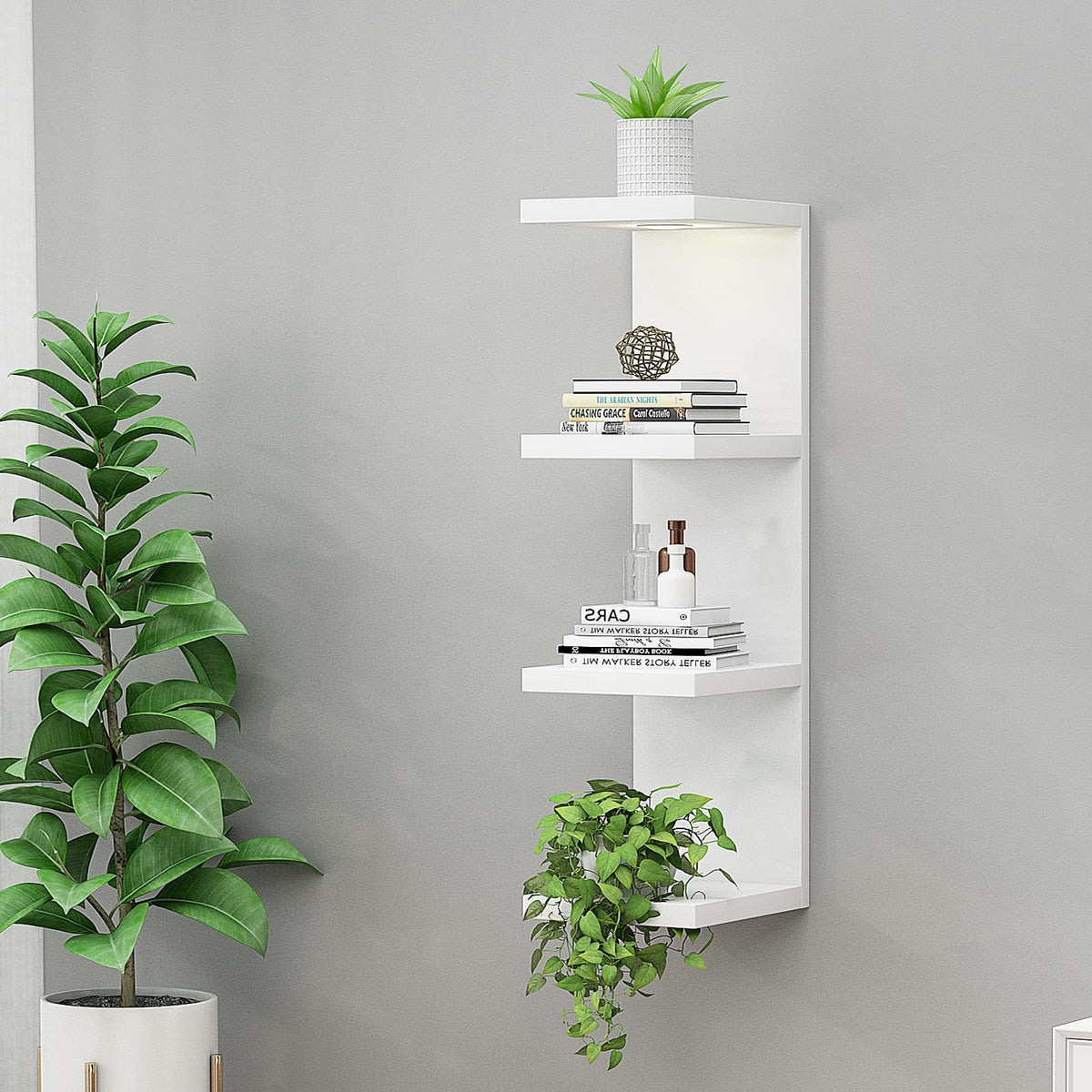 LitaEther Versatile 4 Tier Wall Shelf Unit,White Lack Wall Shelf,Display Floating Shelf with LED Remote Control Light