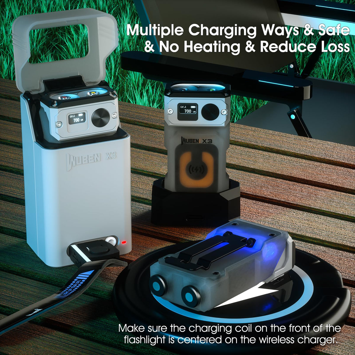 WUBEN X3 Mini Flashlight with Rechargeable Charging Box 180 Degree EDC Keychain Flashlight Twist Ip65 Waterproof Magnet Pocket Flashlight 10 Mode Type-C Lanyard for Camping, Outdoor, Inspection, Gift