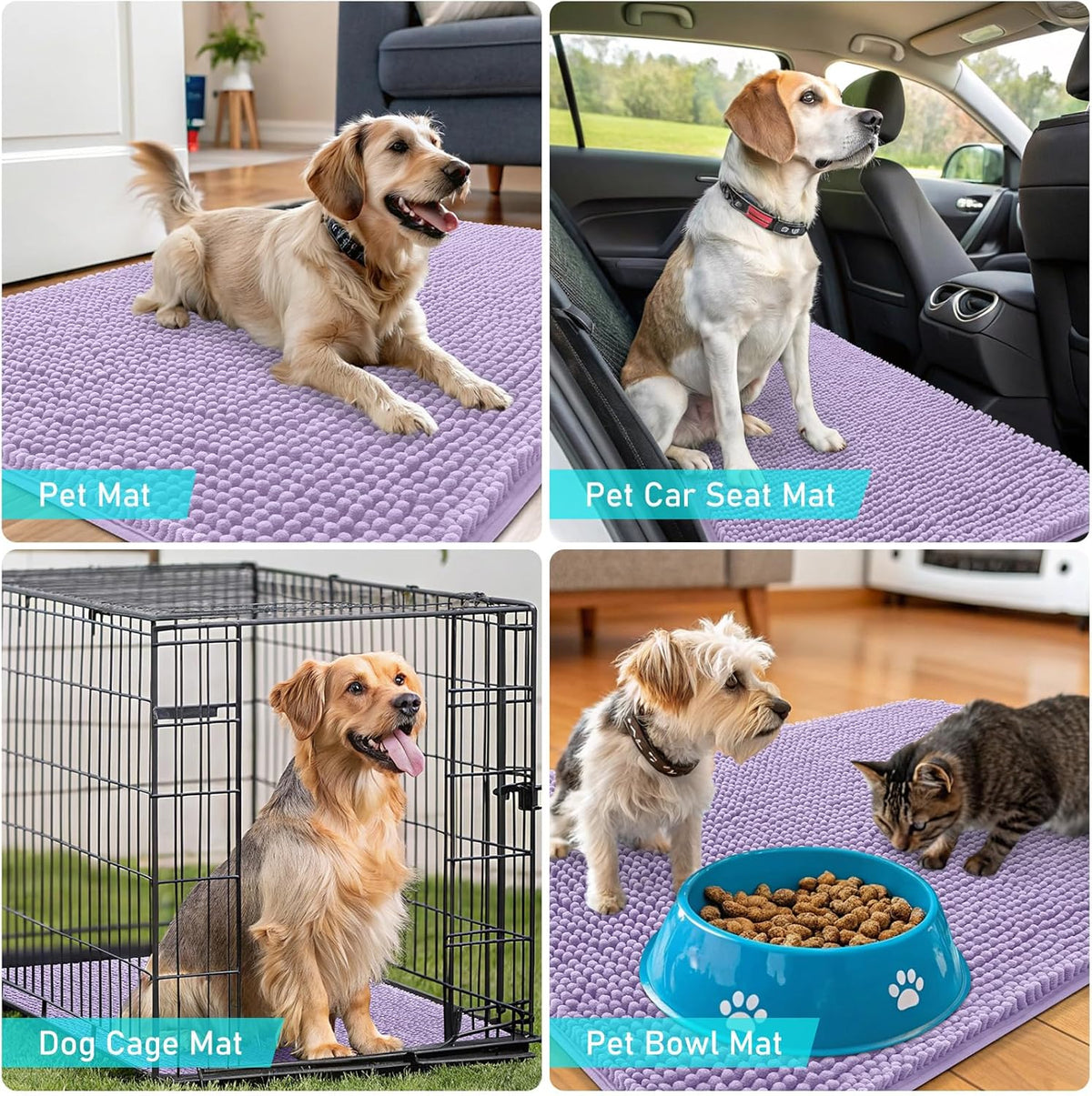 OLANLY Dog Door Mat - Absorbent Non-Slip Washable Chenille Mat for Muddy Paws | 24x16, Lavender
