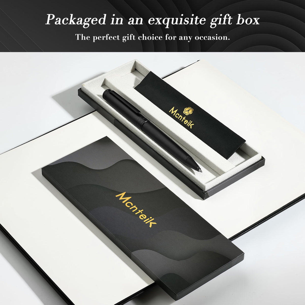 MCNTEIK Matte Black Forest Gel Pen, Exquisite Surface Texture Design, Black Ink Refill, Fancy Gift Set for Men & Women, Retractable, Business Signature, Executive, Unique, Office, Nice Designer Pens