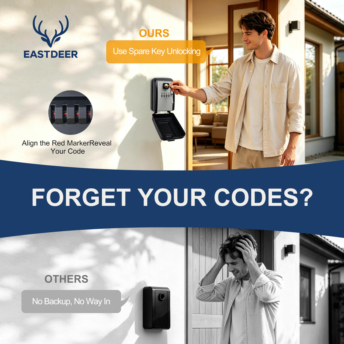 EASTDEER Wall Mount Key Lock Box Outdoor Key Lock Box with Resettable Combination Lock Boxes for keys Wall Mounted Key Safe Boxes for Outside, Garage, Home, Office