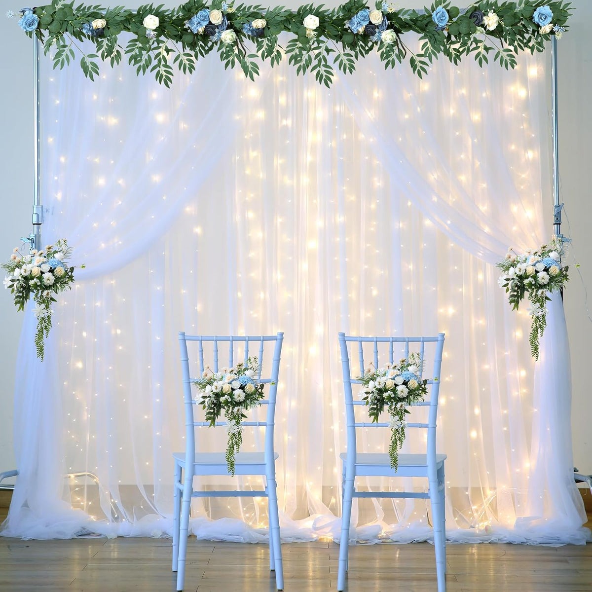 Suppromo 1010ft Decorations(2 10ft10ft) White Backdrop Curtains with Lights String for Wedding Parties Sheer Tulle