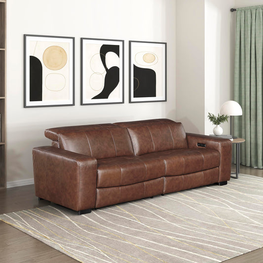 Lexicon Sectional Couches for Living Room-Modular Sectional Sofa, Power Double Reclining Loveseat, Power Headrests, Charging Ports, 2 Seater Recliner Couch, Top Grain Leather Brown
