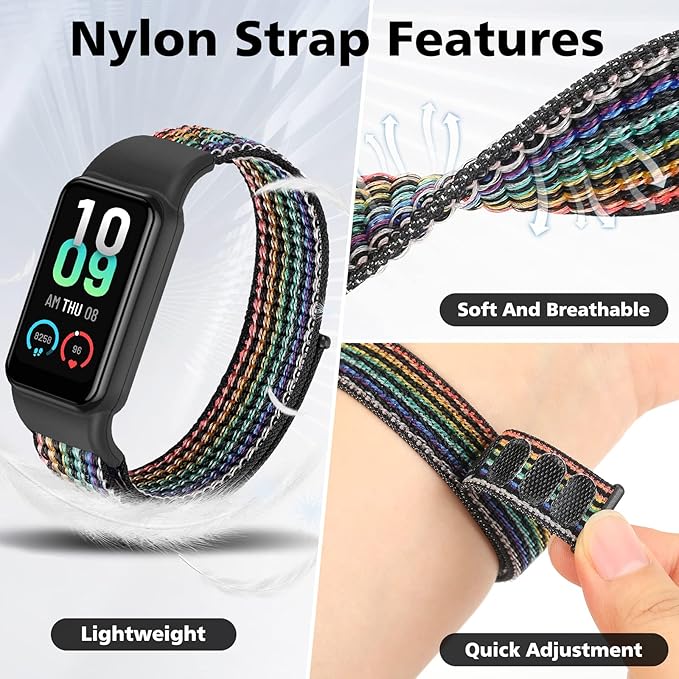 YCHDDER Solo Loop Nylon Bands Compatible with Amazfit Band 7 Straps,Soft Breathable Comfortable Adjustable Colorful Sports Replacement Wristband for Amazfit Band 7 for Men Women