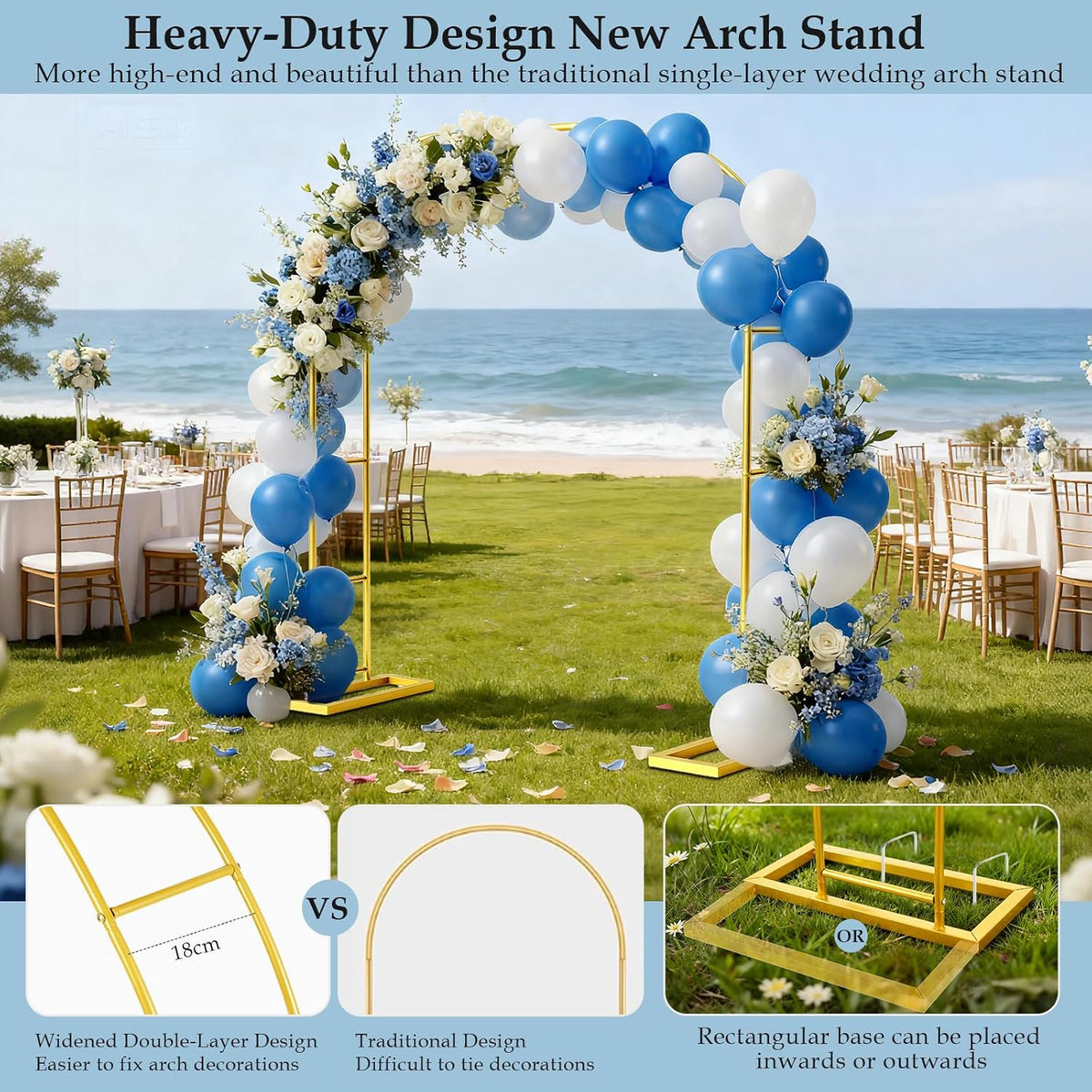 Stand,6.6FTx3.5FT 3 Arch Backdrop Metal Pergola Arbors,Gold Garden Wide Arbors and Arches Trellis for Climbing Plants