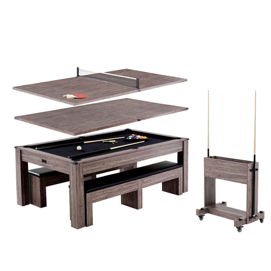 Barrington Billiards Monteray 7ft Pool Table and Dining Table Multi-Game Table with Ping Pong Table Top, with Storage Caddy