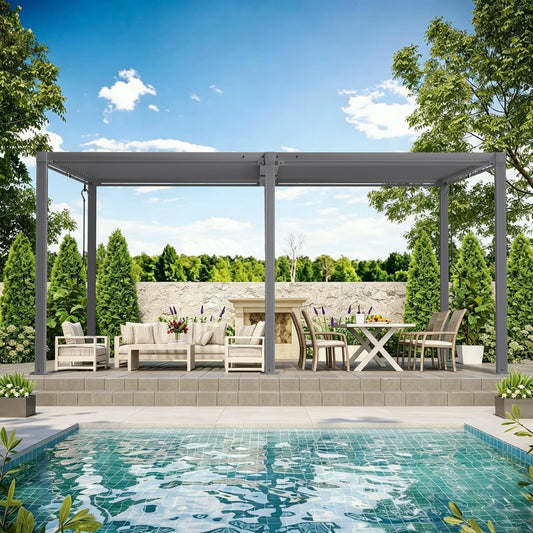 SAILARY Louvered Pergola 12' x 16', Outdoor Aluminum Pergola with Reinforced Steel Roof, Heavy-Duty Hardtop Gazebo for Backyard Deck, Weatherproof Sun Shade Shelter, Grey