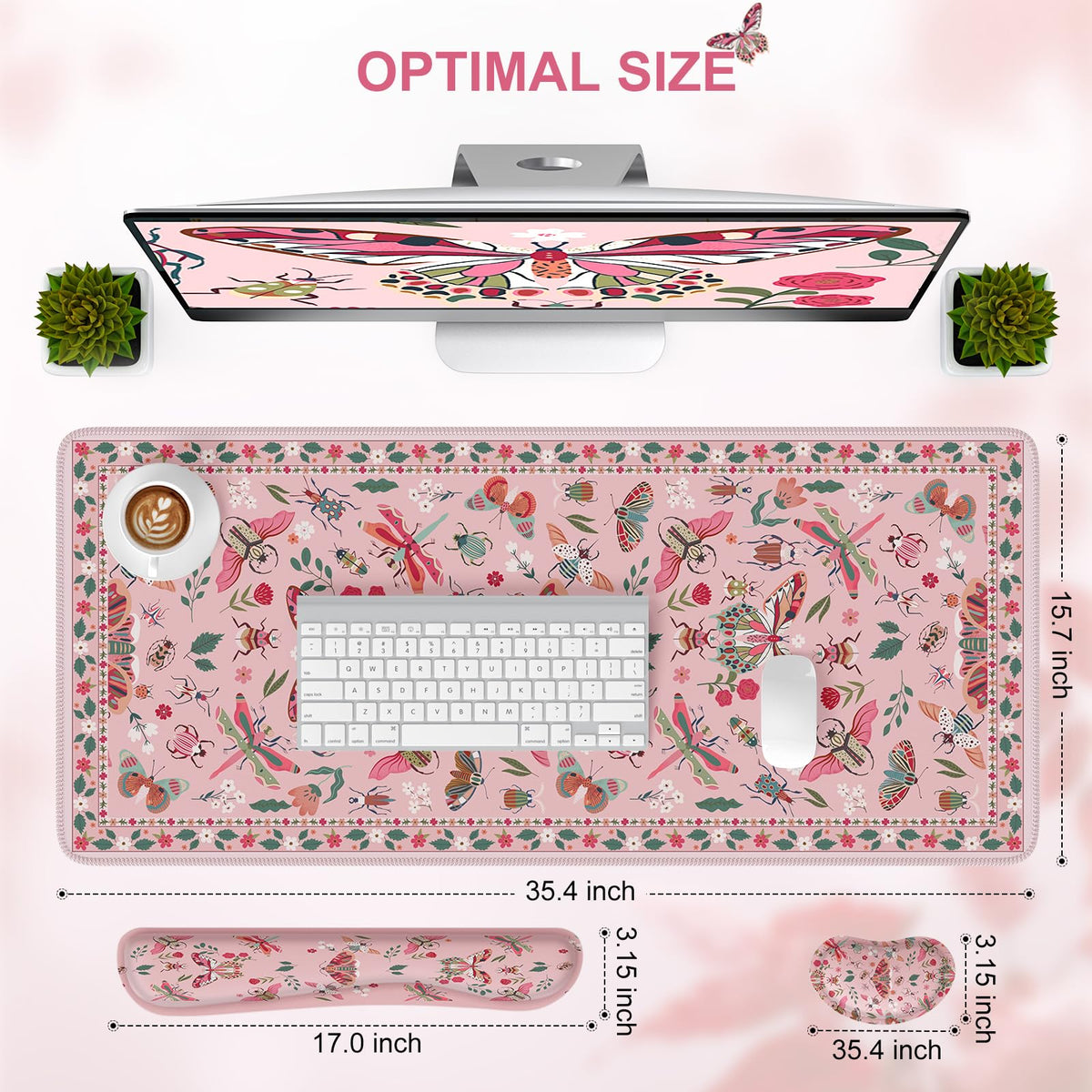 iCasso Large Mouse pad for Desk, Computer Desk Mat, 3Pcs XXL Keyboard and Mouse Pad + Keyboard Wrist Rest, Desk Matt for Desktop, Easy Typing Pain Relief Ultra Thick Mousepad Keyboard Mat(Pink)
